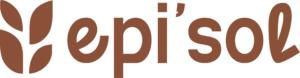 Logo de l'association epi’sol, une épicerie solidaire étudiante. Le mot "epi’sol" est écrit en lettres arrondies et modernes, avec un jeu typographique chaleureux qui évoque la convivialité et la proximité.