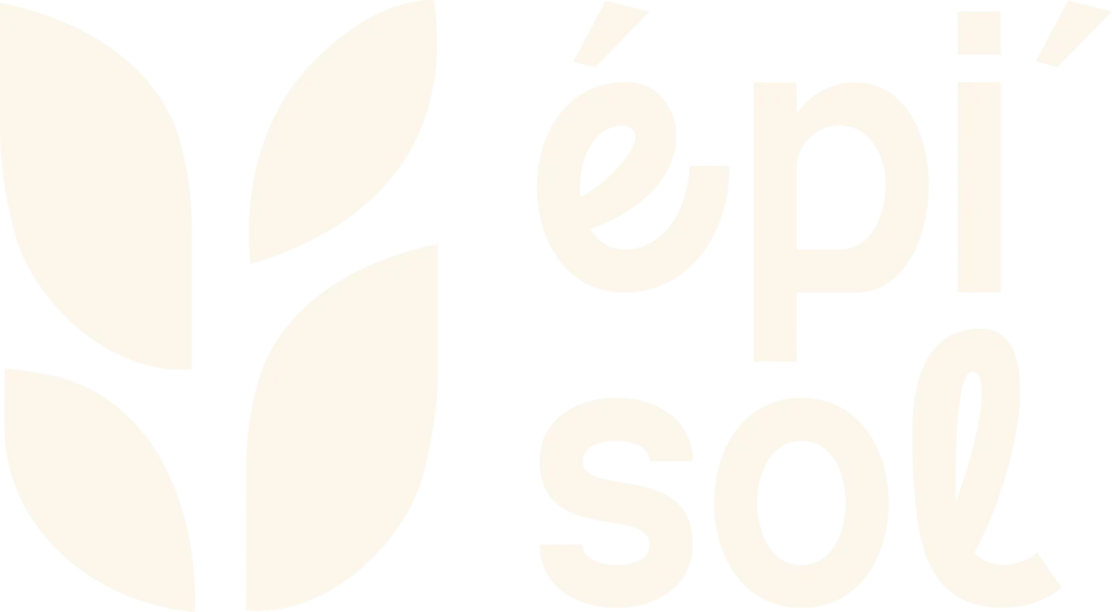 Logo de l'association épi'sol avec trois épis bruns stylisés et le nom « épi’ sol » en typographie douce.